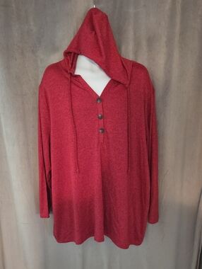 Women's 2X (Oversized) Red Hooded Thin Pullover Sweater